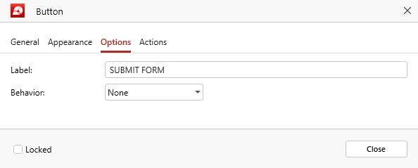 PDF Extra: form properties - push button options tab